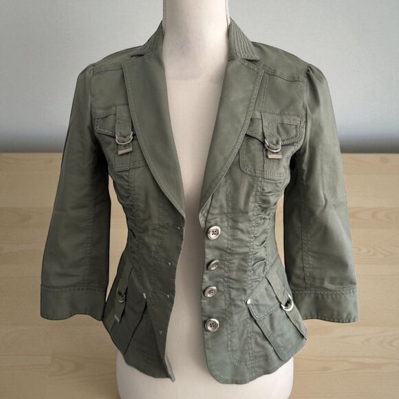 WHITE HOUSE BLACK MARKET WHBM Olive Green Blazer Jacket Size 00 - Picture 1 of 6